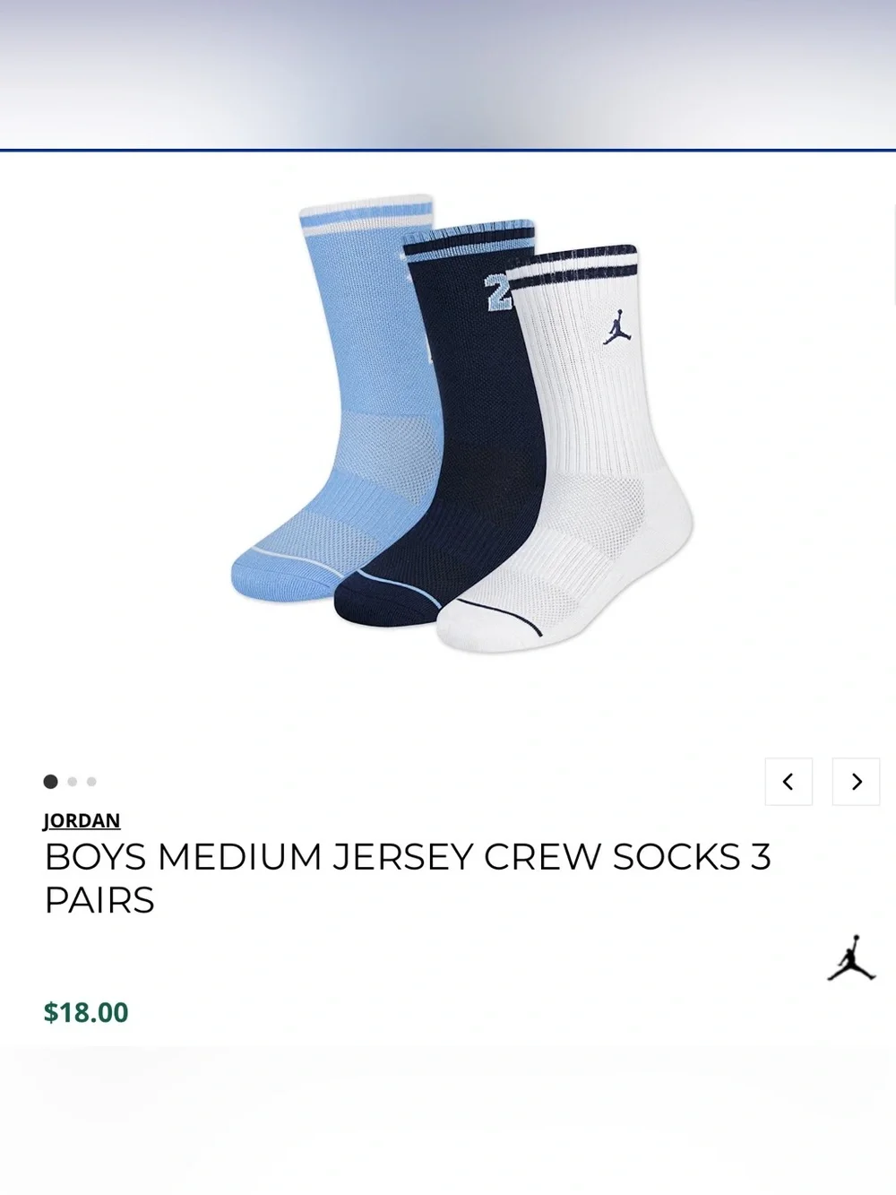 Jordan Big Boys 6-Pack Varsity Jersey Crew Socks~3Y-5Y